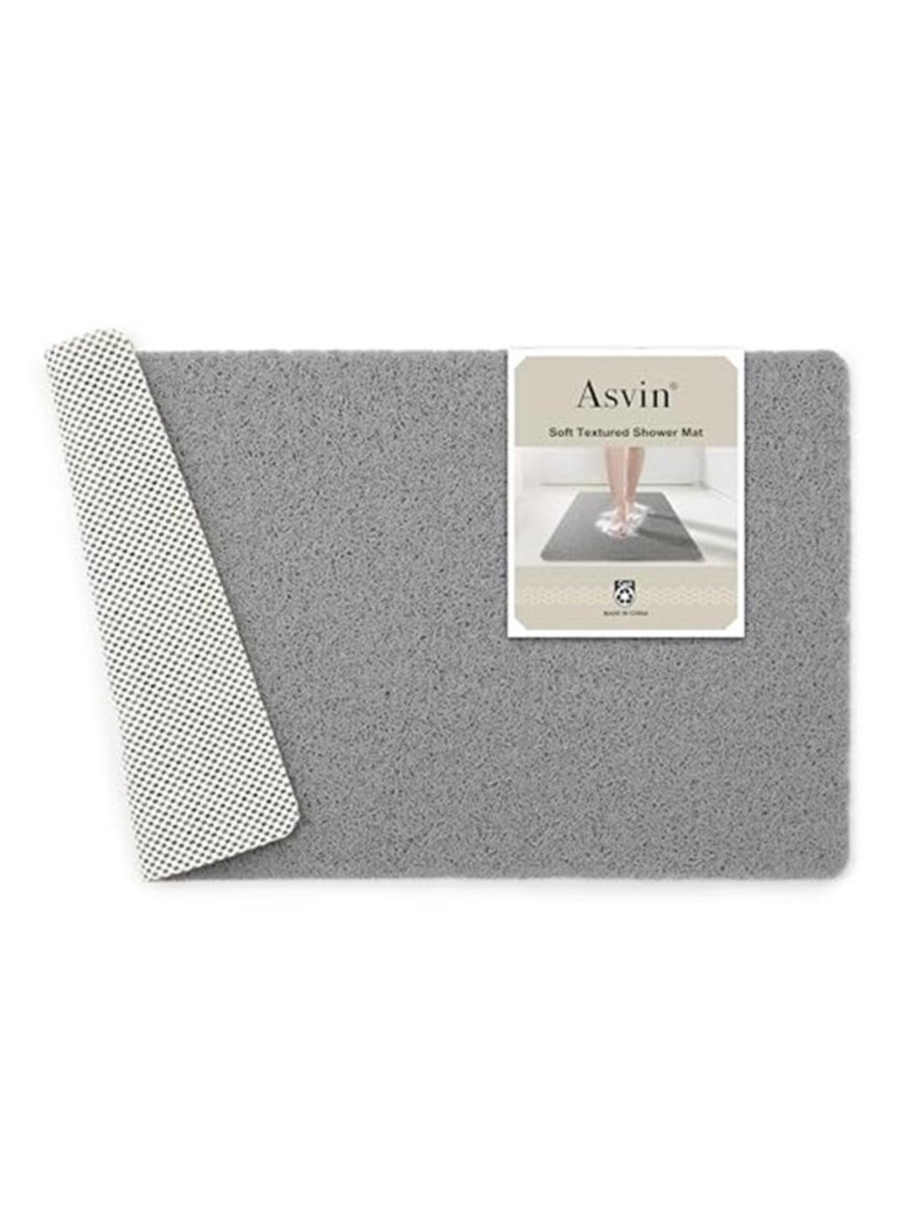 Non Slip PVC Shower Bath Mat Grey Textured Tub Mat Anti Slip Quick Dry Bathroom
